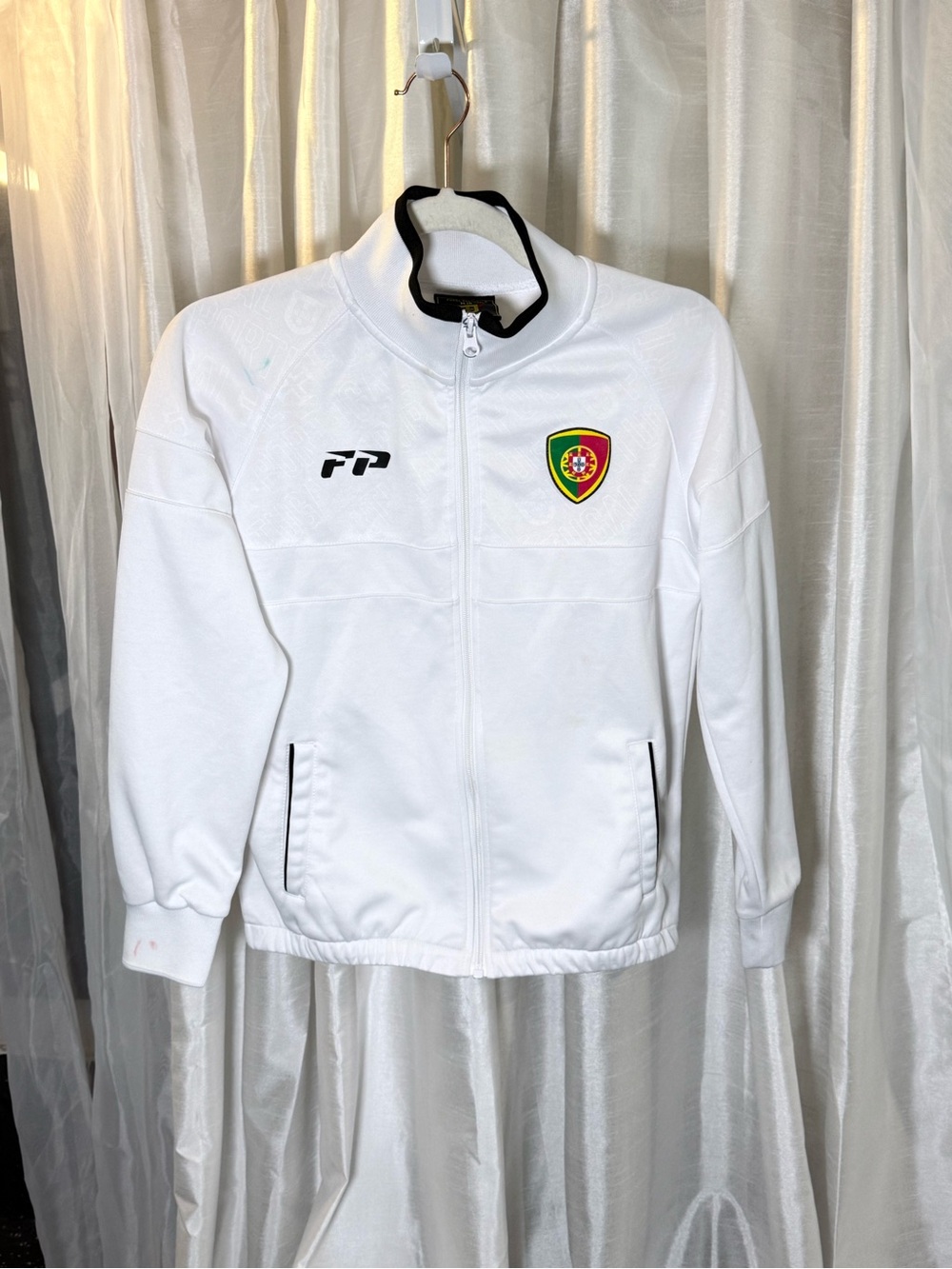 White Full-Zip Track Jacket with Crest Accent